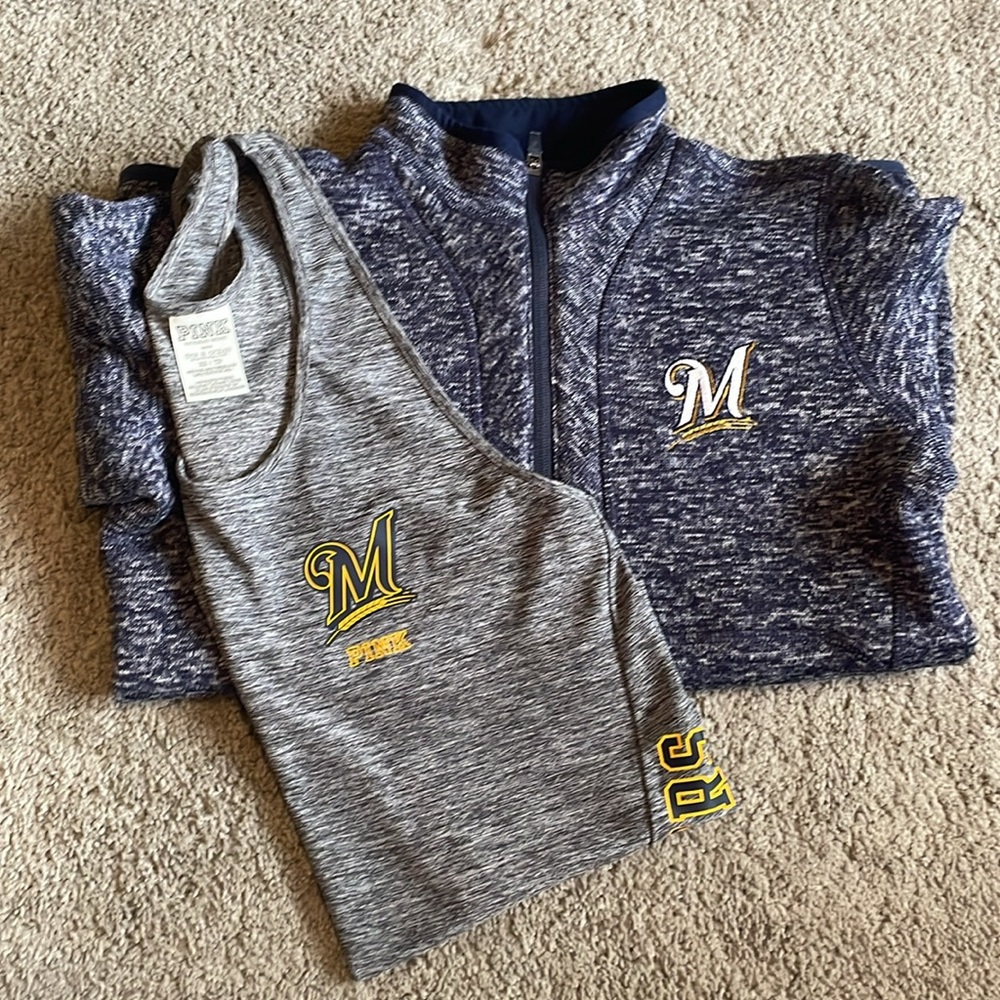 Milwaukee Brewers Blue and Gray Quarter-Zip Pullover & Gray Tank